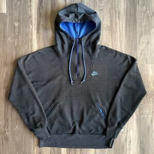 Vintage 1980s Nike Hoodie Men's Size S Fleece Gray Blue Swoosh Blue-Tag USA